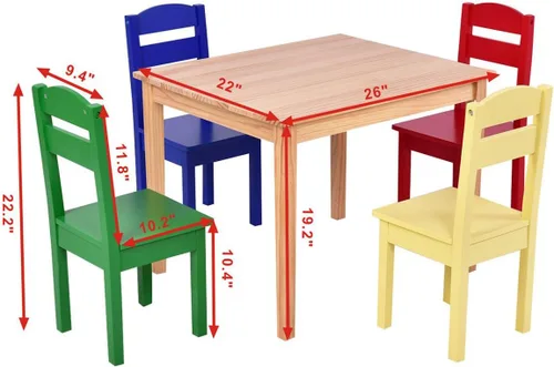 Miniatura 6 de Costzon - Juego de mesa y silla para niños, 5 piezas de mesa de actividades de madera y sillas para manualidades, tareas escolares, hora del Multi