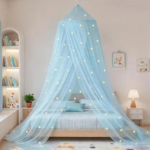 Miniatura 11 de Toldo de cama de princesa que brilla en la oscuridad, toldo de cama de copos de nieve de Navidad para decoración de habitación de niñas, tela