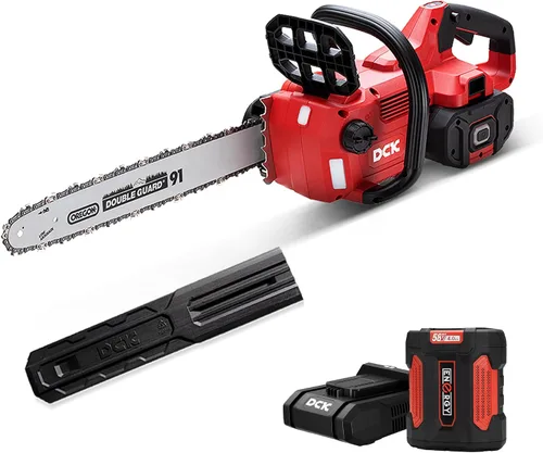 DCK Motosierra inalámbrica de 58 V, motosierra eléctrica sin escobillas, motosierra alimentada por batería de 16 pulgadas con batería de 4.0 Ah y
