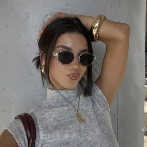 Miniatura 8 de Lentes de sol ovalados retro para mujeres y hombres, lentes de sol ovalados de metal de los años 90, tonos vintage
