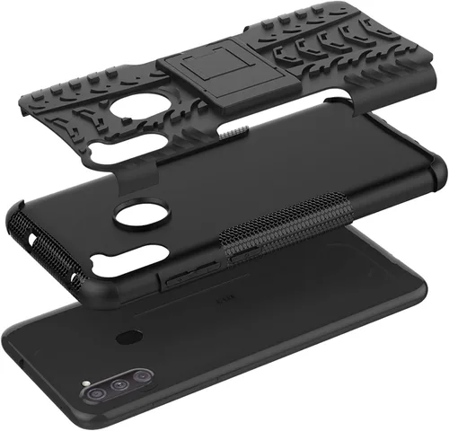 Miniatura 3 de Funda para teléfono Samsung Galaxy A11 con protector de pantalla de vidrio templado y soporte, resistente, accesorios de protección híbrida rígida