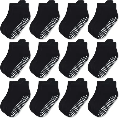 Miniatura 12 de GRPSKCOS - Calcetines antideslizantes para niños pequeños de 12 pares, calcetines antideslizantes para tobillos para niñas y niños, calcetines