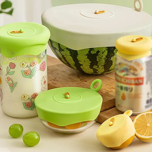 Miniatura 9 de Tapas elásticas de silicona para almacenamiento de alimentos, tapas reutilizables elásticas y selladas con pestaña de extracción fácil de abrir e