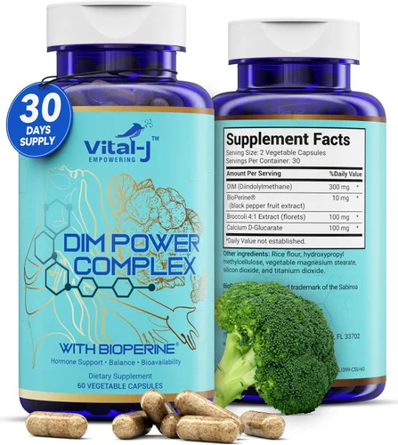Miniatura 2 de Complejo potente DIM 4 en 1 de 300 mg – Equilibrio de estrógeno y metabolismo, energía y menopausia Suplemento de apoyo con bioperina (x4), calcio