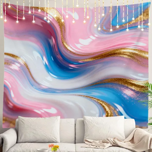 Miniatura 78 de Shrahala Tapiz de pared azul brillante, acuarela azul degradado para colgar en la pared, tapiz grande decorativo de fibra de poliéster, dobladillo