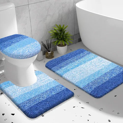Miniatura 22 de OLANLY Juego de alfombras de baño de 3 piezas, alfombra de baño de microfibra suave absorbente, alfombra de contorno en forma de U para inodoro