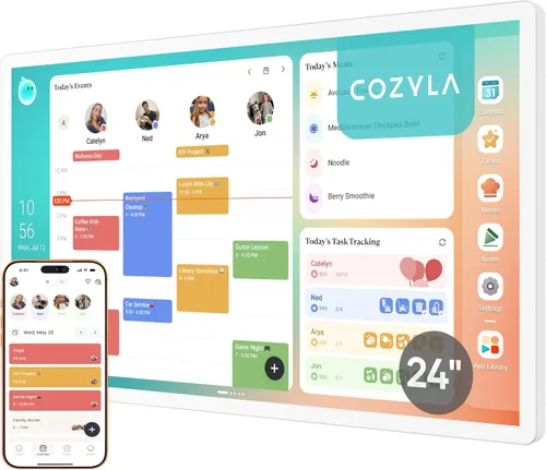 Cozyla Calendario Digital+ 2: Planificador de Pared de 24 Pulgadas con Pantalla Táctil, Tabla de Tareas, Personalizar Panel de Control, Calendario