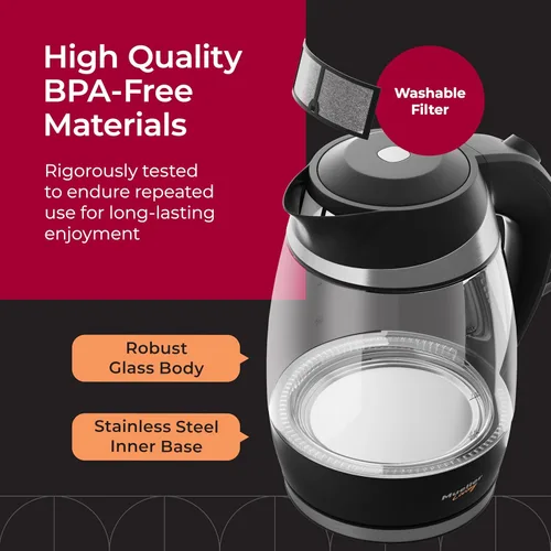 Miniatura 4 de Mueller Living Glass Kettle 1.5L 1500W - Tetera eléctrica con luz LED, apagado automático con tecnología SpeedBoil y protección contra hervir