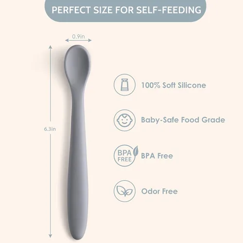 Miniatura 2 de Cucharas de silicona para alimentación de bebé, cucharas de bebé para primera etapa, cucharas de bebé para bebés, punta suave fácil para las encías