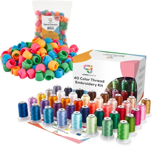 JumblCrafts Paquete de accesorios de bordado 2 en 1: incluye kit de hilo de poliéster de 40 colores 1,640.4 ft y 100 unidades