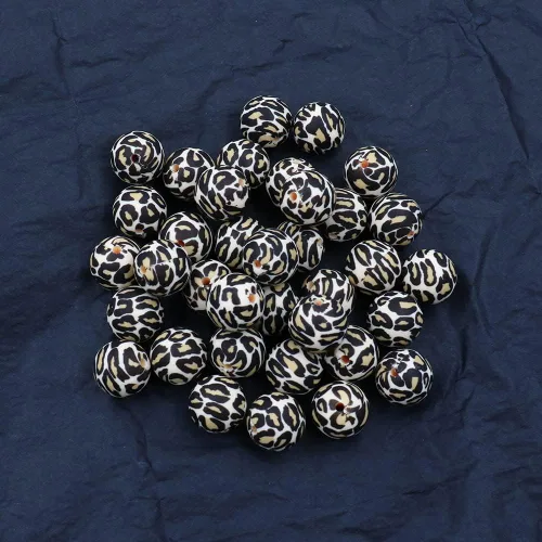 Miniatura 2 de 36 cuentas de silicona de leopardo para manualidades de 0.472 in, 0.591 in y 0.748 in, cuentas espaciadoras sueltas redondas a granel para hacer