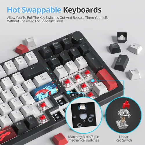 Miniatura 3 de Fogruaden Teclado mecánico cremoso con cable con teclado numérico, teclado RGB intercambiable en caliente para juegos con perilla, diseño completo