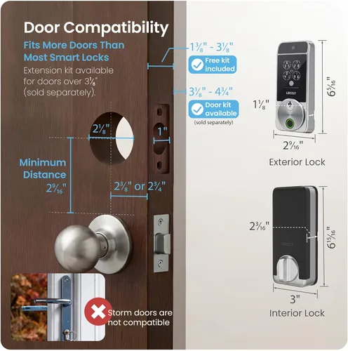 Miniatura 9 de Lockly Visage Zeno Series Smart Lock, reconocimiento facial y huella dactilar, cerradura de puerta de entrada sin llave, cerrojo Wi-Fi integrado