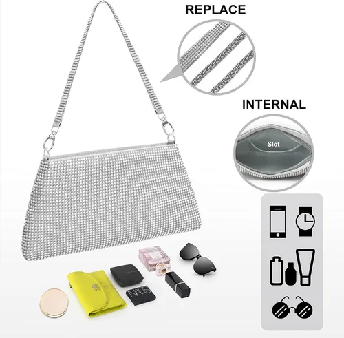 Miniatura 7 de Desy & Feeci Bolso de noche para mujer, bolso de mano completo con diamantes de imitación para mujer, dama, niña, novia, graduación, cóctel, fiesta