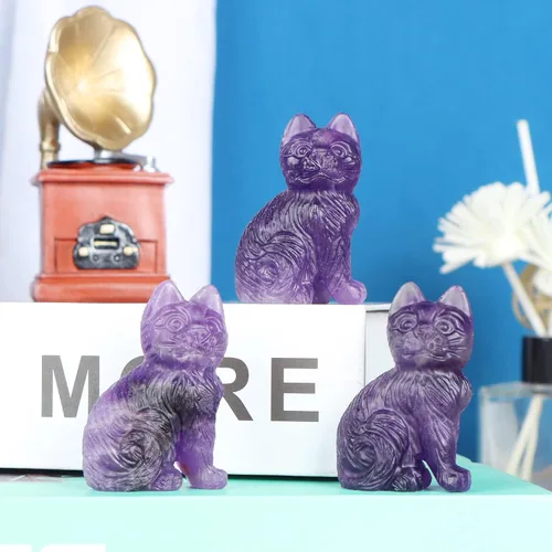 Miniatura 5 de Artistone Estatua de gato de cristal de amatista de 2 pulgadas, diseño de gatito sentado a mano, tallada a mano, escultura de cristal curativo