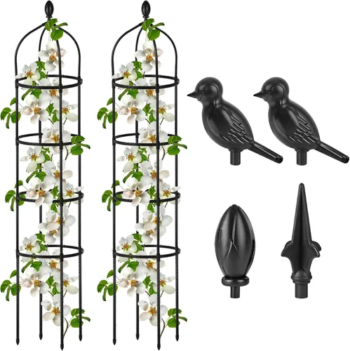 Miniatura 8 de Enrejado de obelisco de jardín para plantas trepadoras al aire libre, 6.7 pies, rosal, enrejado redondo para macetas, tubo de metal inoxidable
