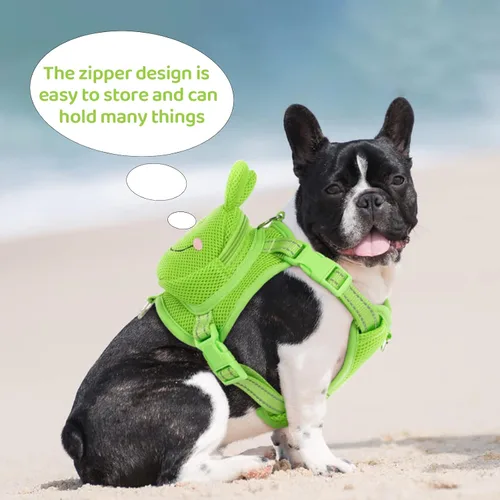 Miniatura 5 de Arnés para perro con mochila, arnés ajustable para perros pequeños y medianos, mochilas transpirables sin tirones para perros, para viajes, Verde