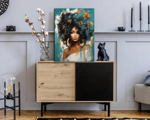 Miniatura 293 de Arte de pared afroamericano, decoración de rey y reina bailarín negro para sala de estar, arte de pareja de amor negro para dormitorio, lienzo