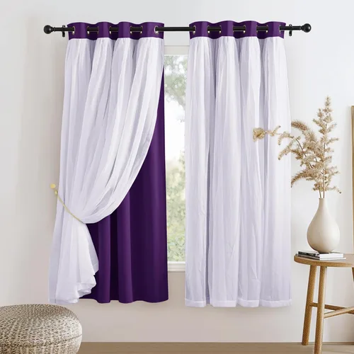 Miniatura 43 de PONY DANCE Cortinas Opacas con Superposición de Gasa, Cortinas de Doble Capa con Aislamiento Térmico Mix & Match para Oscurecer Habitaciones