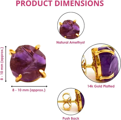 Miniatura 73 de Gempires Natural Raw Prong Setting Stud Earrings, 8-10 mm Crystals Earring, Handmade Jewelry, Gift for Her