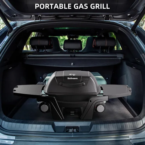 Miniatura 6 de Parrilla de gas portátil, parrilla de propano portátil, parrilla de gas propano, 24,000 BTU para exteriores, pequeña parrilla de barbacoa con dos