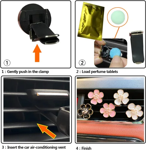 Miniatura 4 de Clips de Ambientadores para Ventilación 6 Piezas Lindos Accesorios de Carro con Flores para Mujeres y Niñas - Rosa y Blanco Decoraciones Estéticas