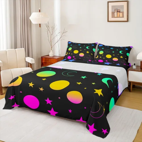 Miniatura 19 de Erosebridal Juego de sábanas tamaño individual con estampado de luna, diseño de flores de loto, color morado degradado, juego de sábanas orientales