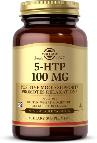 Solgar 5-HTP 100 mg, 90 cápsulas vegetales - Promueve la relajación - Apoyo positivo al estado de ánimo y estrés - Sin OMG, vegano, sin gluten, sin