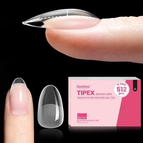Miniatura 10 de Beetles Tipex - Uñas postizas con ápice instantáneo, 192 uñas, preconstruidas y pregrabadas, largas, cuadradas, fuertes y gruesas, uñas postizas a