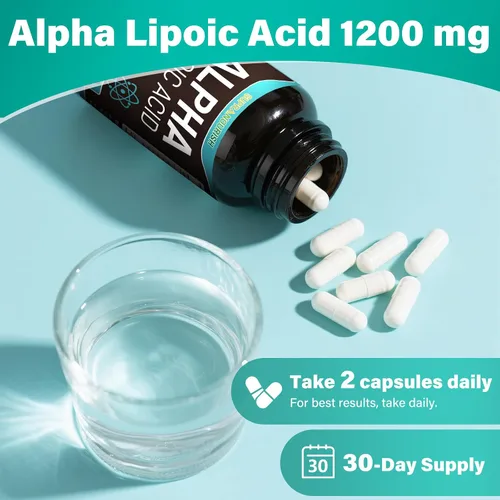 Miniatura 5 de Ácido alfa lipoico 1000 mg Suplemento de apoyo nervioso 6 en 1 con benfotiamina, B1, B12, semilla de uva y ubiquinol sin OMG, 60 cápsulas