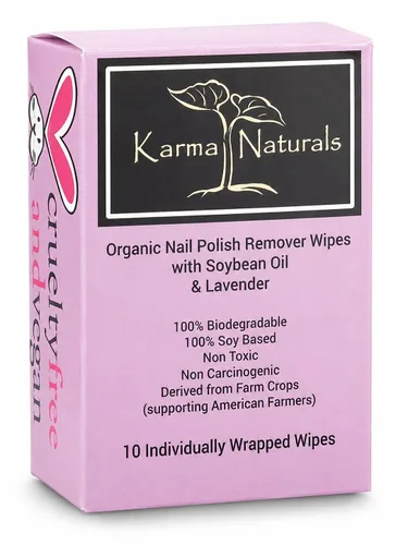Karma Organic Toallitas quitadoras de esmalte de uñas naturales con aceite de soja y lavanda, 100% a base de soja, no tóxicas, veganas, sin
