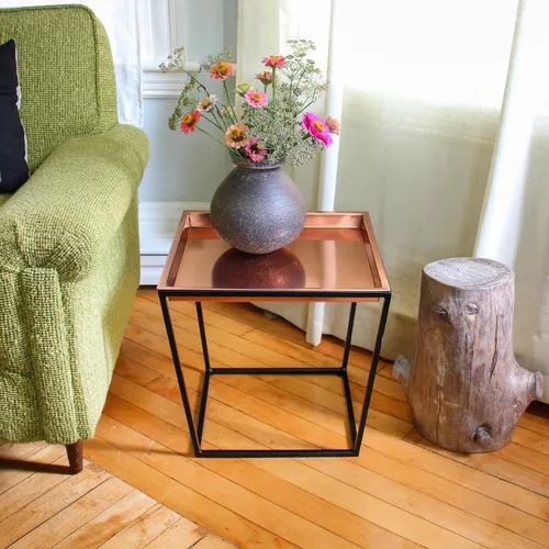 Miniatura 5 de Achla Designs Soporte para plantas Arne, 14" de alto con bandeja de cobre