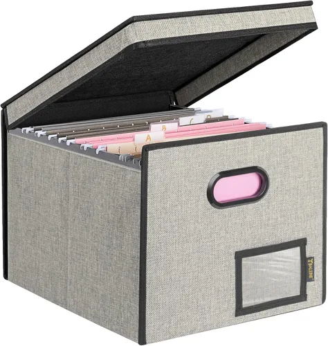 Miniatura 17 de Caja organizadora de archivos Baleine con tapa, organizador de carpetas de archivos plegable con deslizador de plástico, caja de carpetas