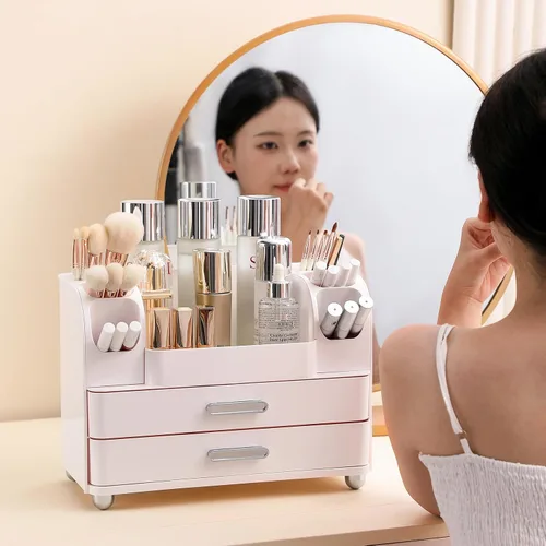 Miniatura 3 de Organizador de maquillaje Anyoifax para encimera con cajones grandes, organizador de tocador con soporte para brochas, almacenamiento