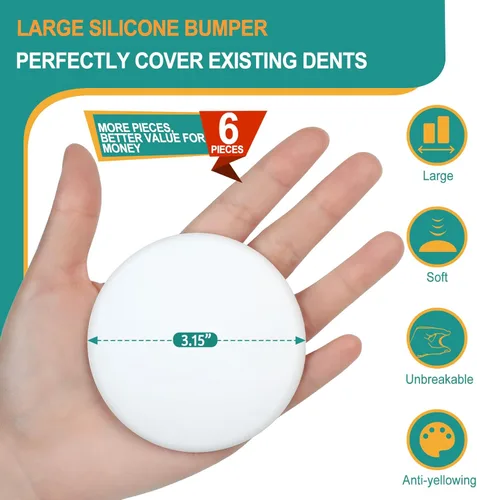 Miniatura 2 de [3.15"] Topes de Puerta Protectores de Pared, 6 Piezas Grandes Amortiguadores de Puerta de Silicona Blanca con Adhesivo Fuerte Engrosado