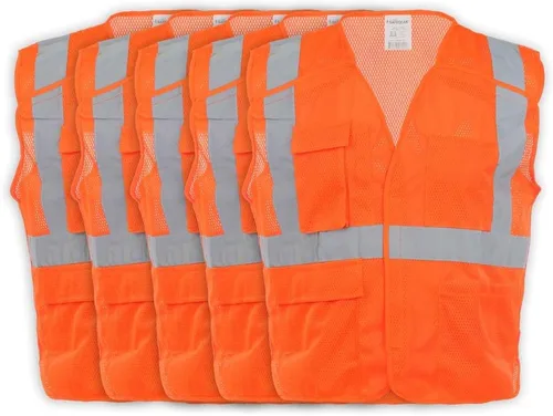 J. J. Keller & Associates, Inc. Chaleco de seguridad de alta visibilidad, tipo R Clase 2, paquete de 5, SAFEGEAR Naranja