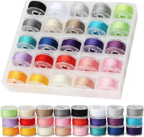 Miniatura 4 de Juego de 50 bobinas de hilo de coser de 25 colores, 500 yardas, bobinas de hilo de poliéster de 500 yardas con 25 bobinas preenrolladas del mismo
