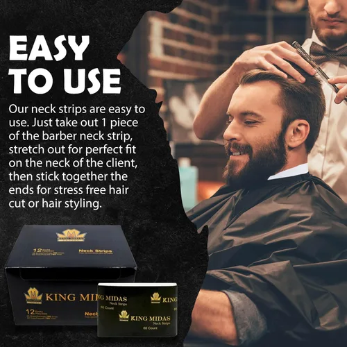 Miniatura 4 de King Midas Empire Neck Bandas de papel elásticas profesionales – Paquete de 12 accesorios desechables para corte y peinado para salones y barberos