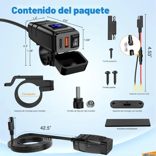 Miniatura 7 de Nilight Adaptador de Carga USB Tipo C para Motocicleta, Puerto 12V, Voltímetro, Interruptor de Encendido y Apagado Independiente, Fusible en Línea