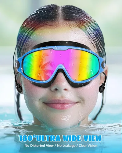 Miniatura 7 de Aegend Nuevo paquete de 2 gafas de natación de visión amplia para niños, gafas antivaho/anti-UV sin fugas con tapones para los oídos para niños de 3