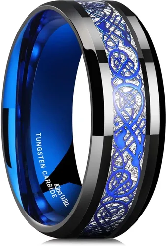 King Will DRAGON - Anillo de carburo de tungsteno para hombre, 0.315in, plateado, azul, negro, anillo de boda con acabado pulido, Tungsteno, Sin