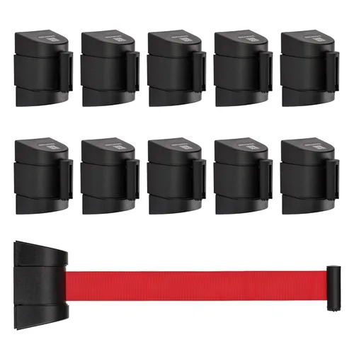 Miniatura 9 de DuraSteel Barrera retráctil para cinturón de control de multitudes de montaje en pared, cinturón de barrera retráctil negro de 9.2 pies, barreras