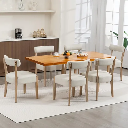 Miniatura 15 de ZJhome Sillas de comedor, paquete de 2 sillas de cocina de madera modernas de mediados de siglo con tapicería de lino, diseño tejido de respaldo