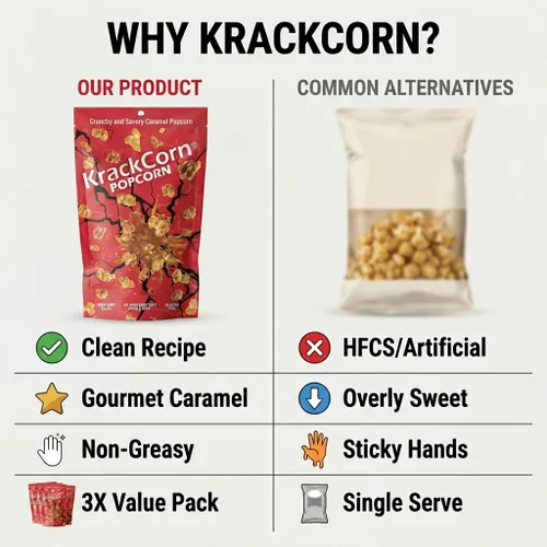 Miniatura 7 de KrackCorn Palomitas de maíz de caramelo, sin OMG, sin gluten, sin alta fructosa, sin culpa, delicia nocturna de película no grasa, 1.25 onzas