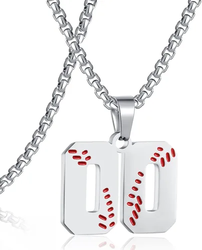 Miniatura 77 de SKQIR Colgante de número de jersey de béisbol para hombres y niños - Cadena de acero inoxidable para atletas - Negro