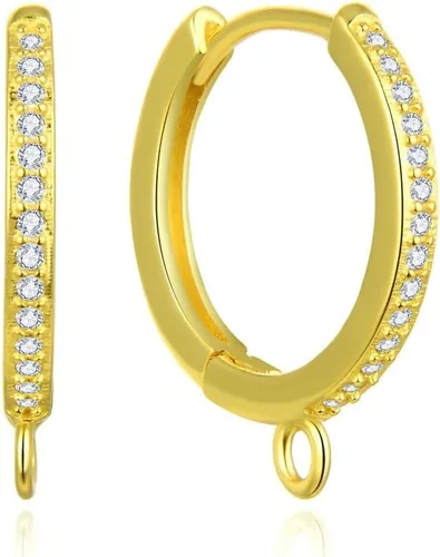 Adabele SS89-1 - 4 ganchos redondos de plata de ley chapados en oro amarillo real de 0.551 in (0.55 pulgadas) con circonita cúbica para hacer aretes