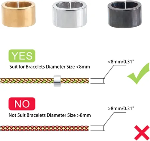 Miniatura 6 de PH PandaHall Dijes deslizantes de acero inoxidable con conector rápido de cuerda, clips de cuerda de cuero, deslizador de agujero grande, cuentas