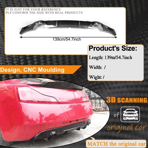 Miniatura 5 de Difusor de parachoques trasero de fibra de carbono para Infiniti G37 Coupé de 2 puertas 2009-2013 salida de fábrica CF, kit de cuerpo de alerón