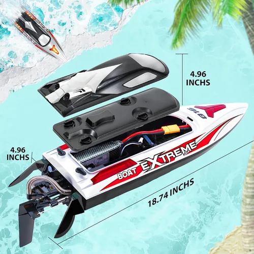 Miniatura 4 de BEZGAR Bote RC, barco de control remoto sin escobillas grande de 18 pulgadas para adultos y niños, botes de velocidad RC grandes y rápidos de 55 KPH