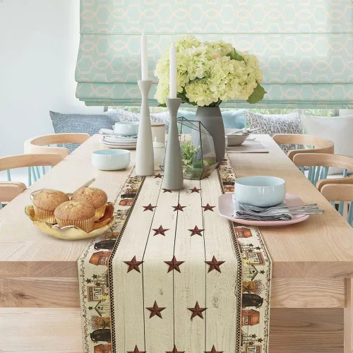 Miniatura 4 de Camino de mesa rústico y primitivo, camino de mesa con estrellas del oeste de Texas para comedor, cocina, sala de estar, vacaciones y decoración